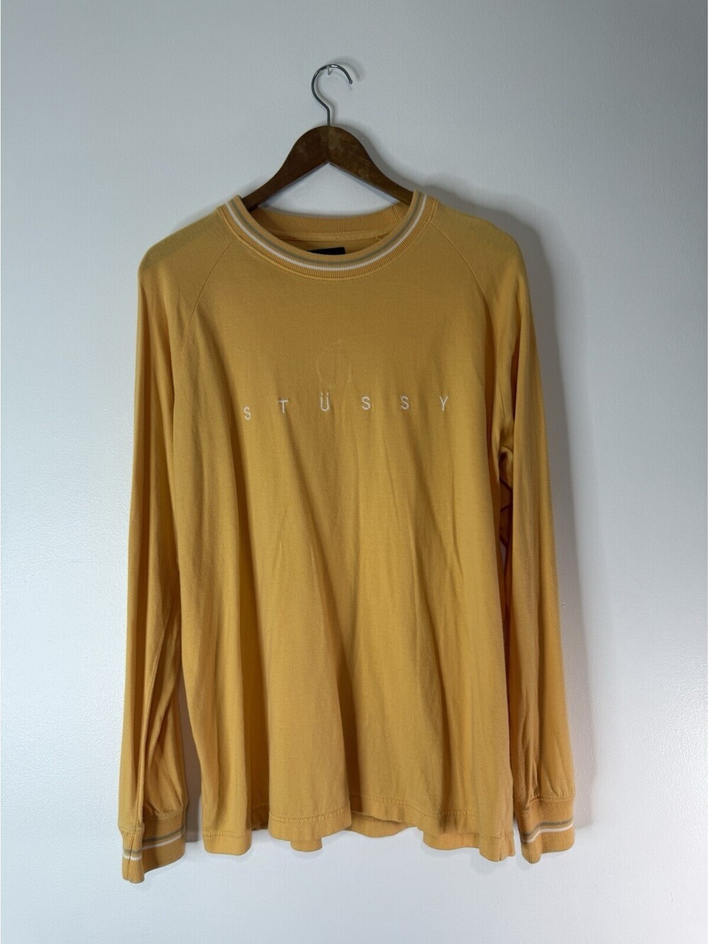 Stussy Men's Long Sleeve Crew Shirt Honey Mustard Yellow , Embroidered, Size L